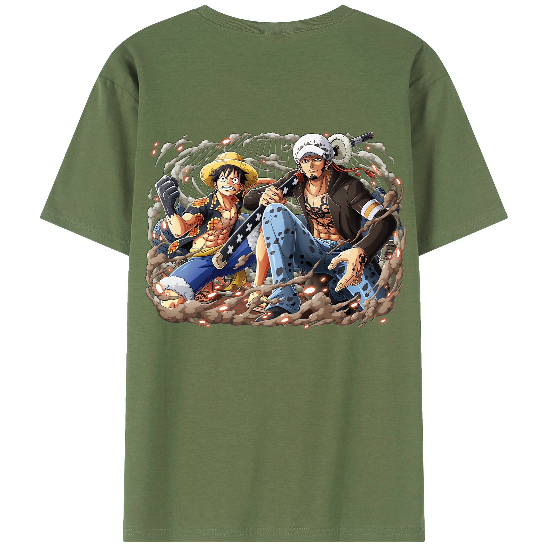 ワンピース モンキー・D・ルフィ ONE PIECE Monkey D. Luffy 綿100％ メンズ半袖Tシャツ（バックプリント） 通気性